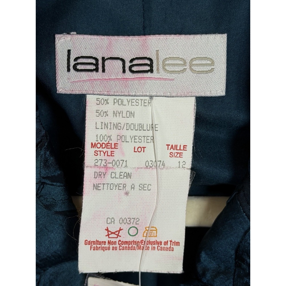 LANA LEE Blazer Jacket Blue on Blue Floral Velour Notched Collar Women Size 12 - Picture 3 of 7